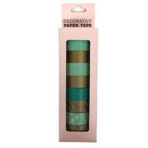 ELUM DESIGNS Washi Paper Tape Decorative Teal Gold 8 Rolls Scrapbooking Planner